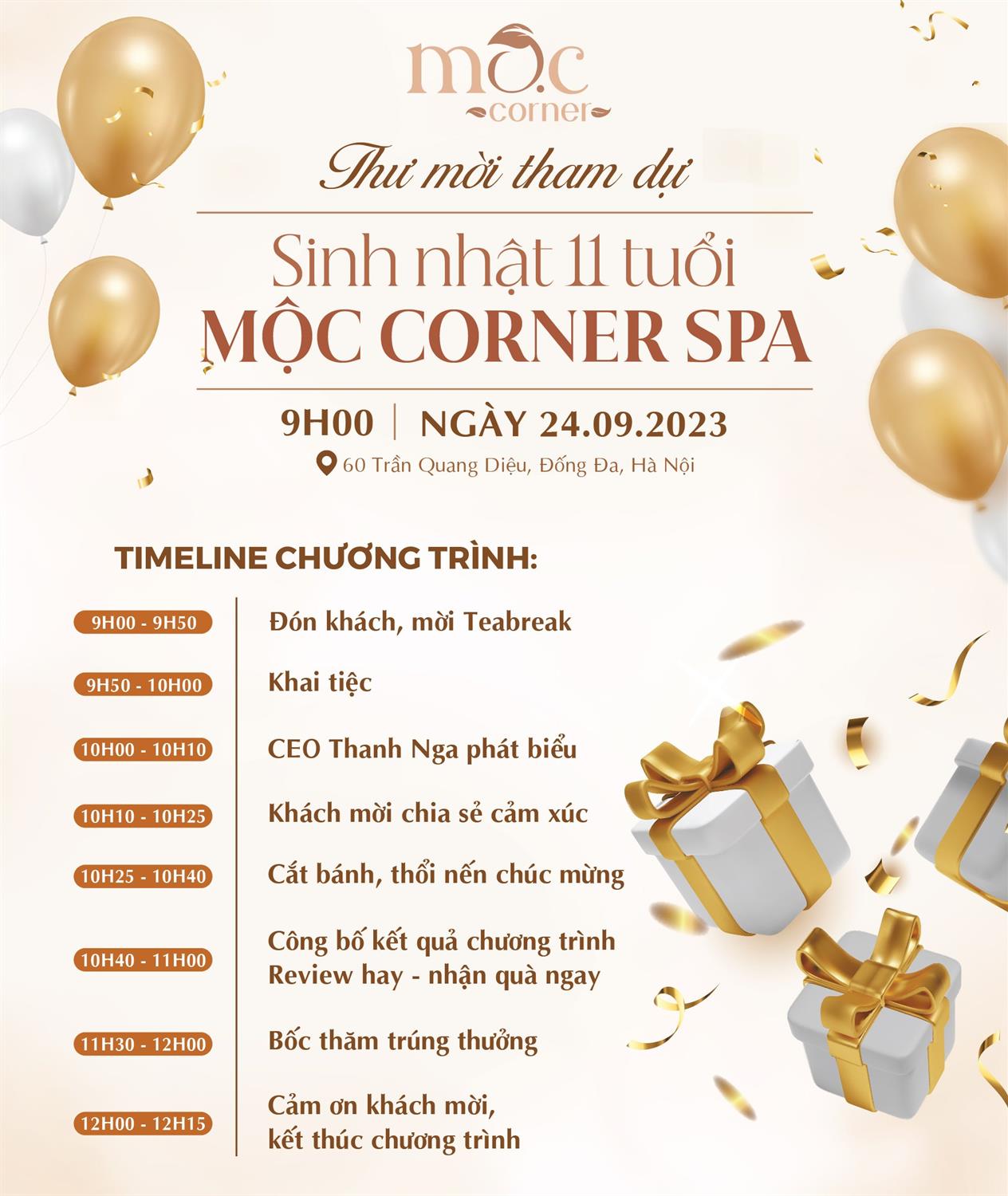 THƯ MỜI DỰ TIỆC KỈ NIỆM SINH NHẬT 11 NĂM MỘC CORNER SPA 