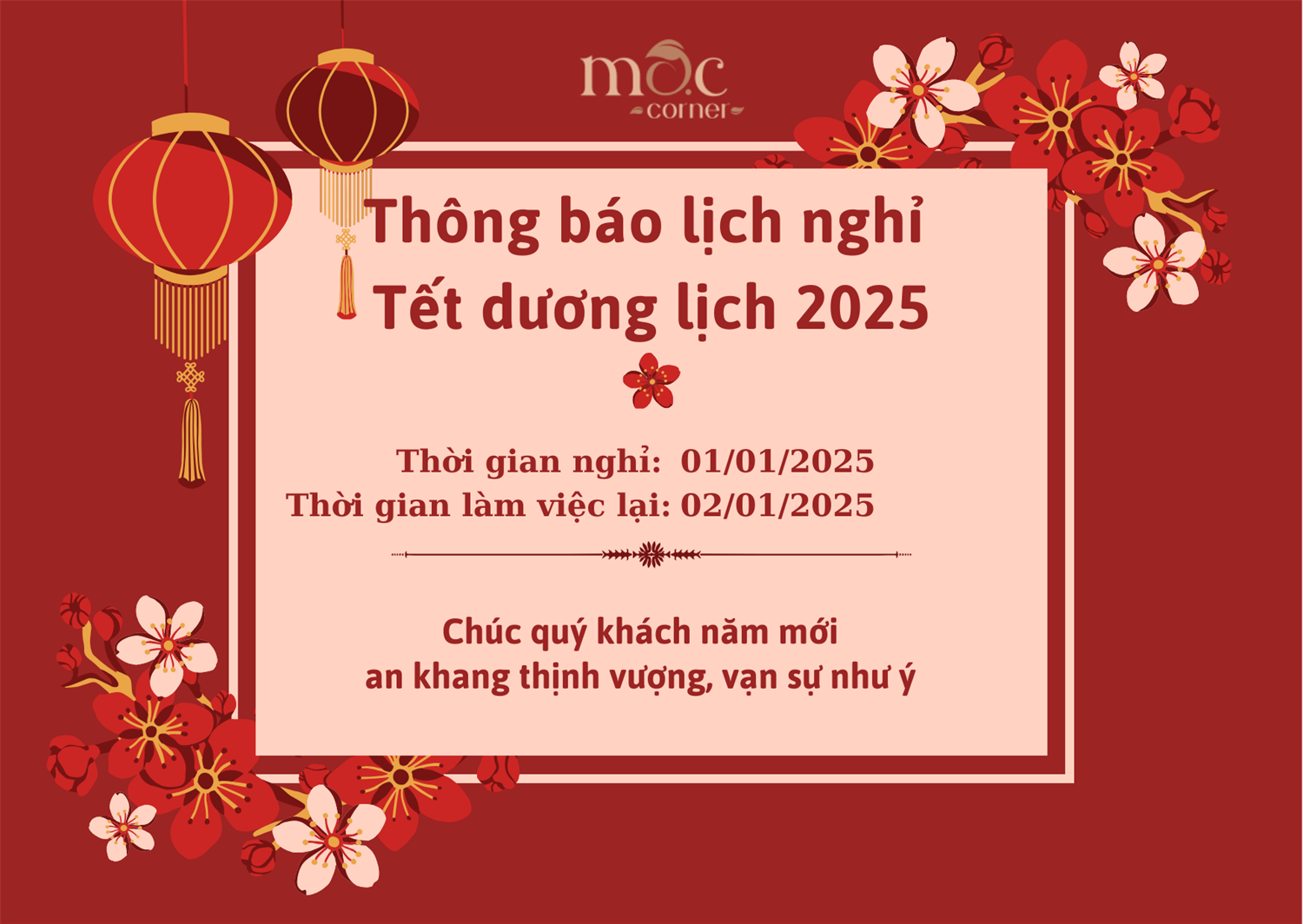 THÔNG BÁO LỊCH NGHỈ TẾT DƯƠNG LỊCH 2025
